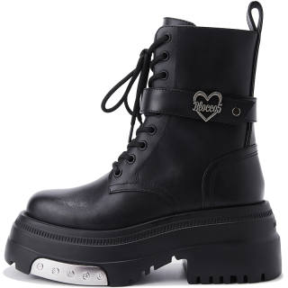 BLOCCO5 Cow Leather Short Mid Calf Combat Boots Women's Black