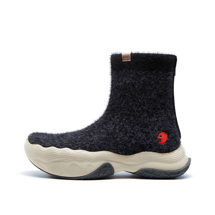 U.IN Toledo Family Black Gray Collection Thermal Crew Snow Boots Women's Night Black Suede Flyknit