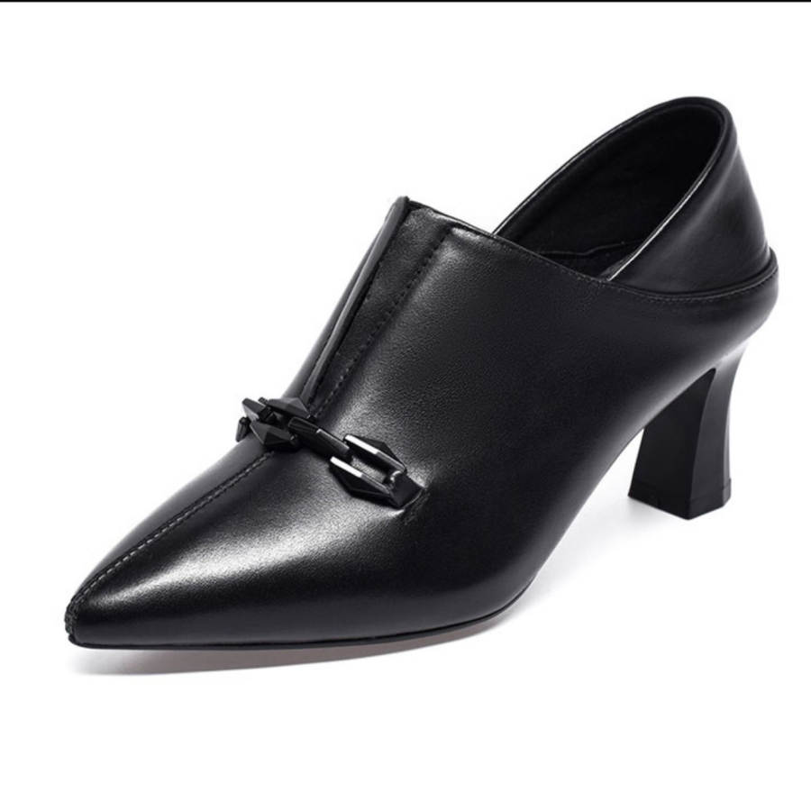 Devanro Devanro Top Grain Cow Leather Chunky Heel High Heels 6CM Women's