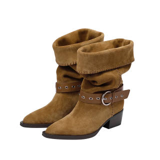 BREAD TREE Cow Suede Slouchy Boots 4.5cm Women's Cocoa Brown