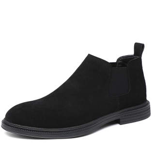 LUNMADENG British Versatile Fleece Lined Short Chelsea Boots Men's Black