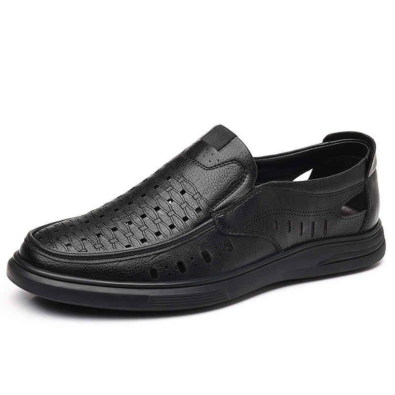 YINGLUNQISHI Top Grain Cow Leather Casual Shoes Men's Black