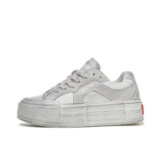 HAOWA VintageFroth Textile, Split Cow Leather Low top Casual Shoes Women's Vintage White