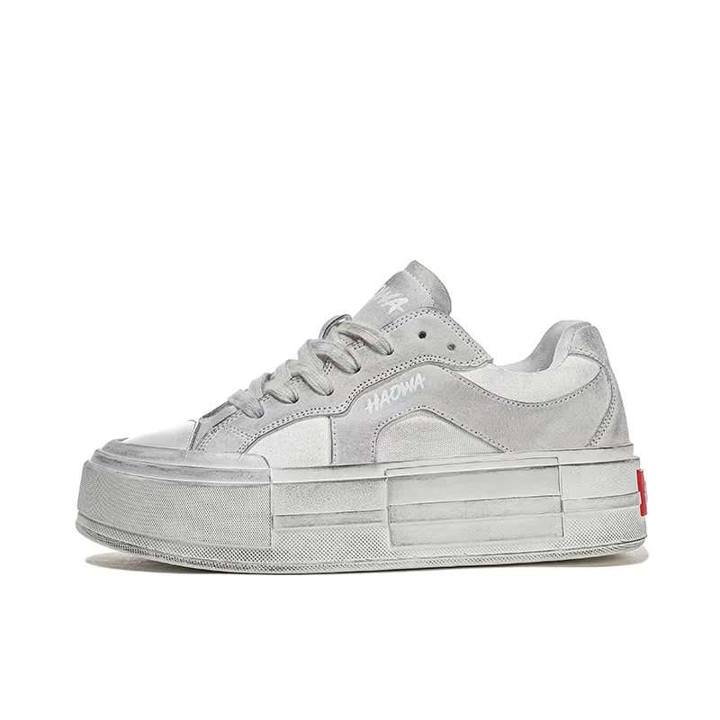 HAOWA VintageFroth Textile, Split Cow Leather Low top Casual Shoes Women's Vintage White