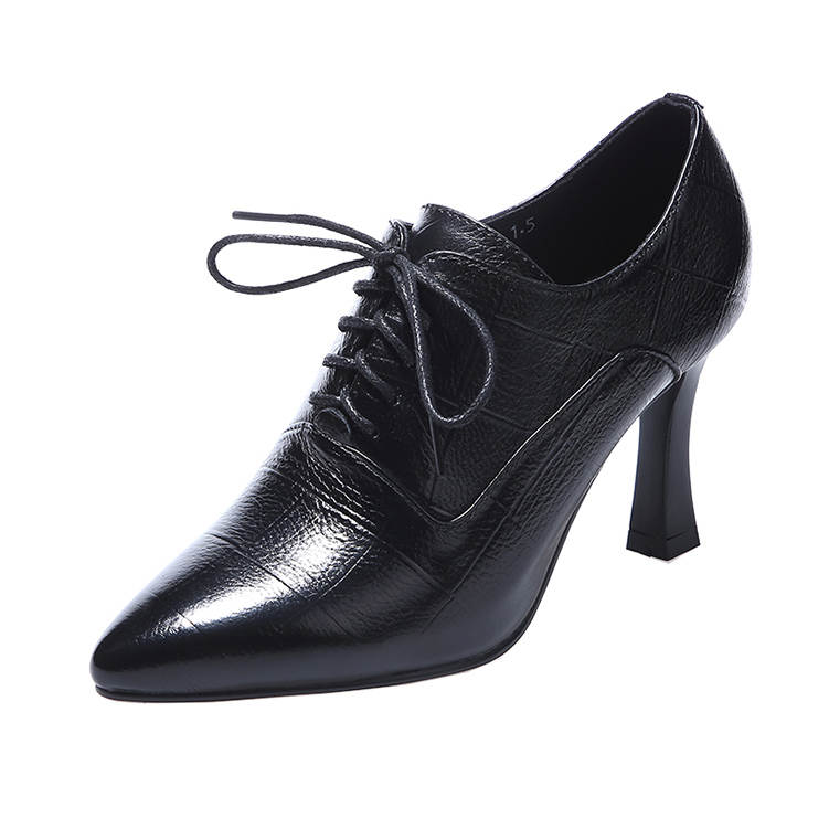 Devanro Devanro Top Grain Cow Leather Slim Heel High Heels 7.0cm Women's Black