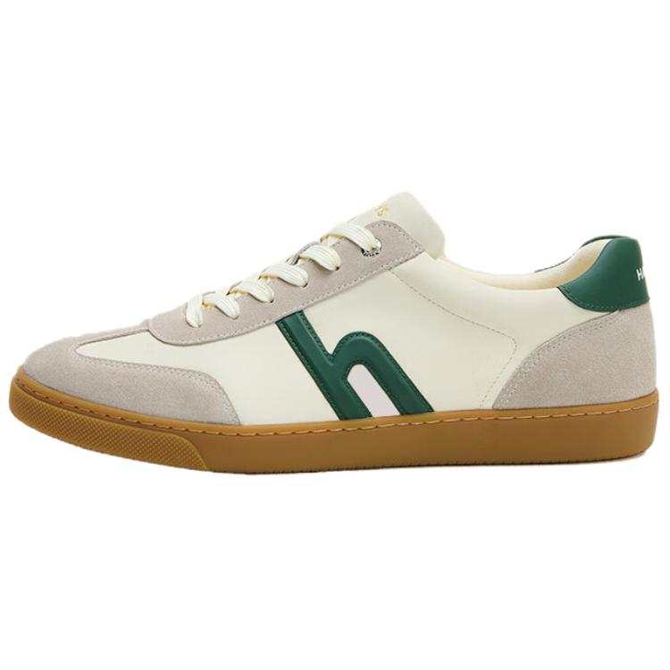 HAZZYS Cow Split Leather Low top Skateboard Shoes Men's Beige Green