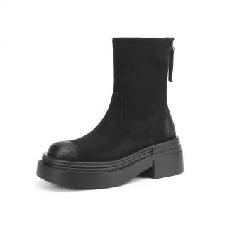 FOXER Fabric Ankle Boots Low Heel Women's Black
