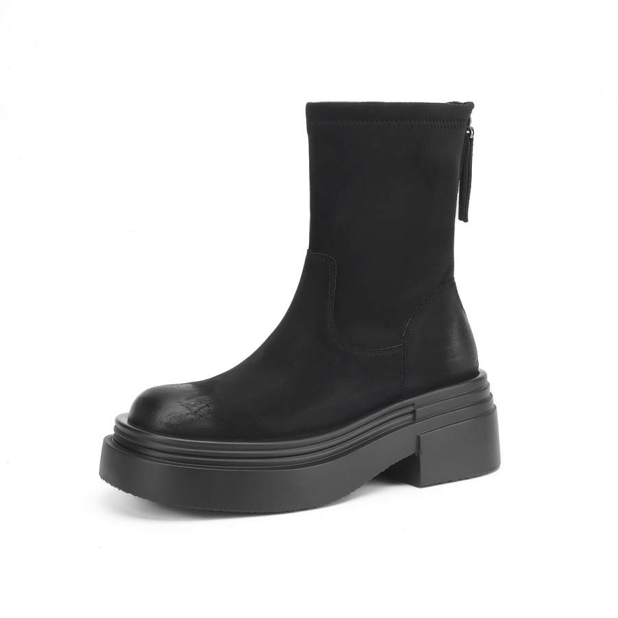 FOXER FOXER Fabric Ankle Boots Low Heel Women's Black
