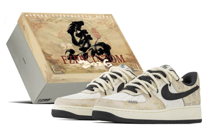 Nike Nike Air Force 1 Box, Qin Times Bright Moon Low top Skateboard Shoes Men's Black White