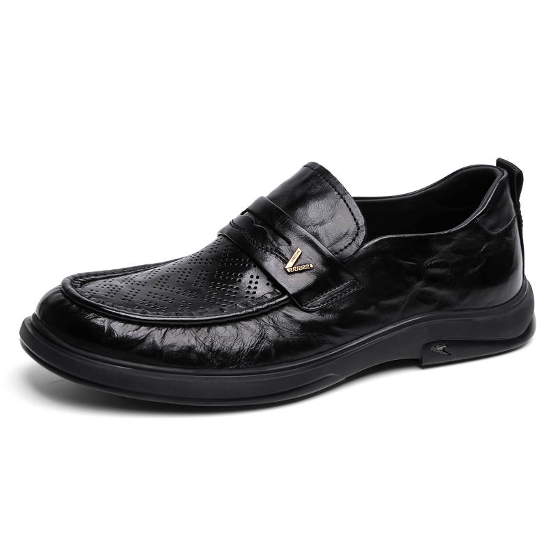 SHENGDAQISHI Top Grain Cow Leather Loafers Men's Black