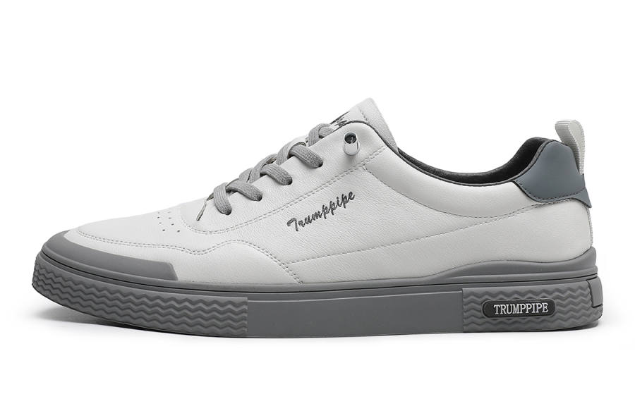 TRUMPPIPE Top Grain Cow Leather Low top Stylish Skateboarding Shoes Men's Gray