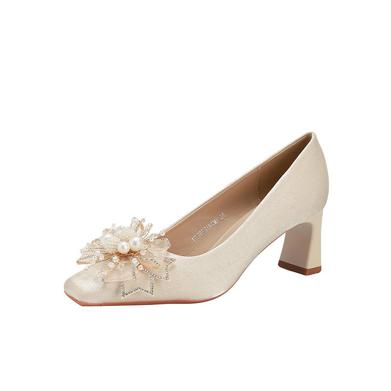YAFEI XUANYU Fabric Chunky Heel High Heels Women's Apricot