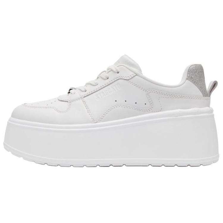 Staccato Thick Cheese Cow Leather Low top Platform Skateboard Shoes Women's White