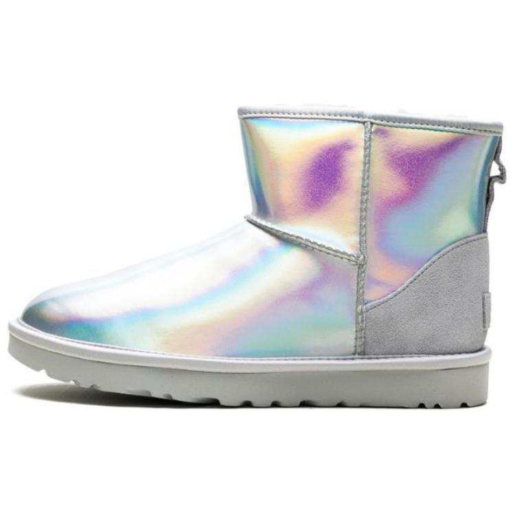 UGG CLASSIC MINI Iridescent Calfskin Short Snow Boots Women's Glacier Gray