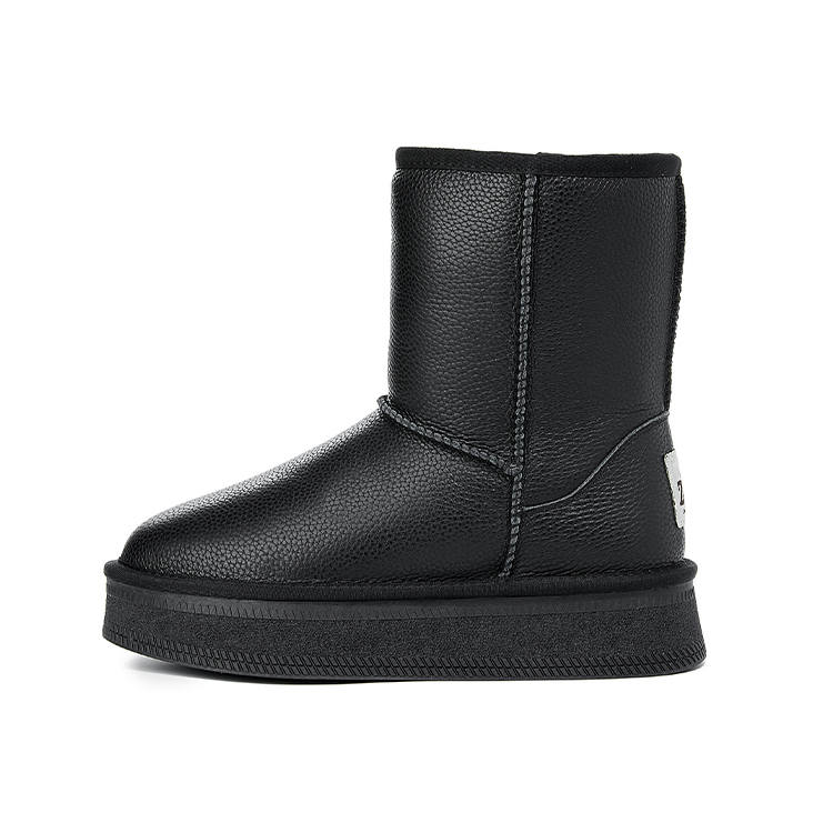 ZGR Top Grain Cow Leather Short Mid Calf Snow Boots Women's