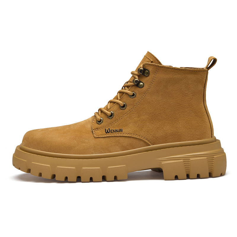 WENNAI Top Grain Pig Leather Short Combat Boots Men's Yellow