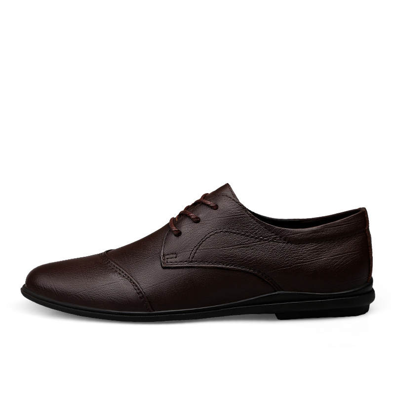 YINGLUNQISHI Top Grain Cow Leather Casual Shoes Men's Brown