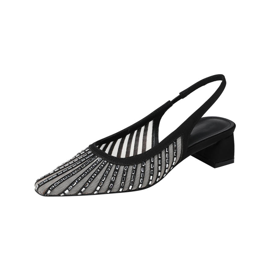 Beijiani Mesh Chunky Heel High Heels Women's