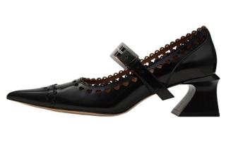 SHUSHU/TONG Cow Leather Chunky Heel High Heels 5.5cm Women's Black