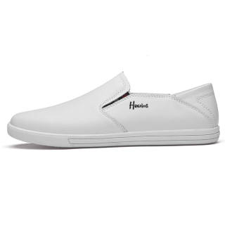 HAOXING Cow Split Leather Casual Shoes Men's White