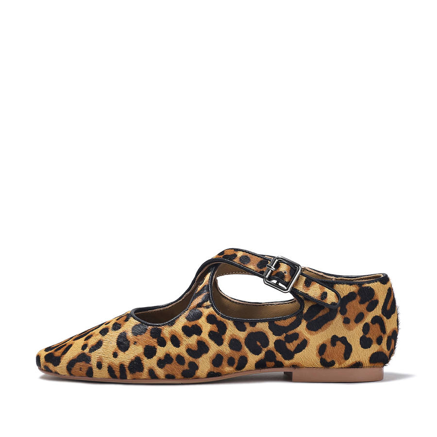 BELLALILY Flat Mary Jane Shoes Women's Leopard Print