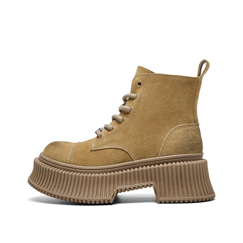 CHERYKALLY Top Grain Cow Leather Short Combat Boots 6.5cm Women's