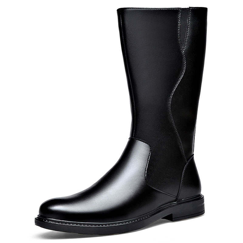 KAQIAODI Leather Knee high Boots Men's Black