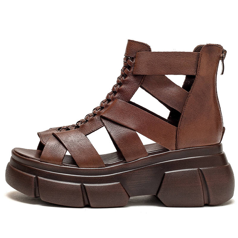 JIEZHOU Top Grain Cow Leather Roman Sandals 7cm Women's