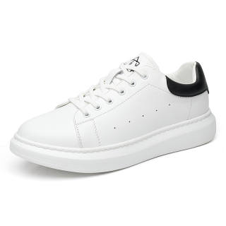 NIANZOUSUO Cow Split Leather Low top Skateboard Shoes Men's White