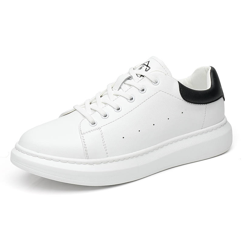 NIANZOUSUO Cow Split Leather Low top Skateboard Shoes Men's White