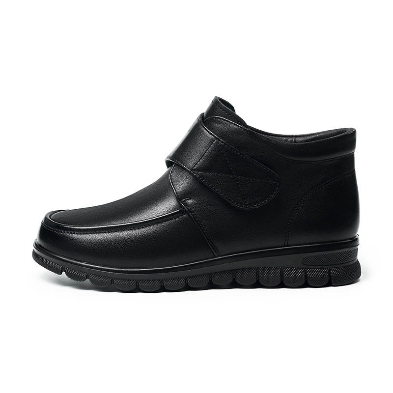 AOKANG Cow Leather Winter Fleece Lined Thermal Insulated Shoes, Everyday Commute Ankle Boots Women's Black