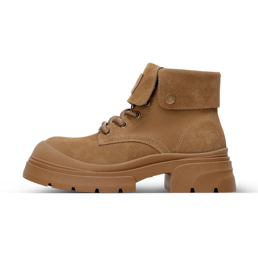 C°BANNER Cow Split Leather Short Combat Boots Women's Khaki