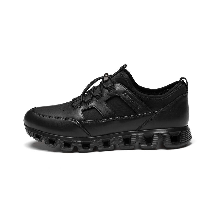 J.BENATO Textile, Cow Leather Lightweight Low top Casual Shoes Men's Black