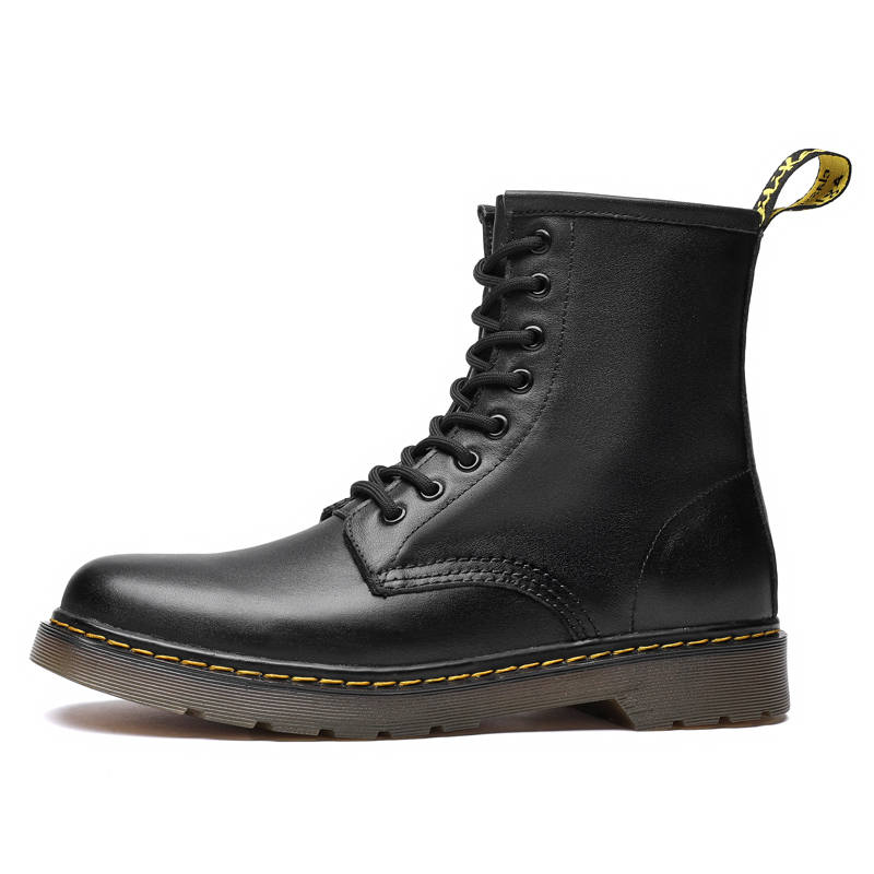 GONGNIULEITING Top Grain Cow Leather Combat Boots Unisex Black
