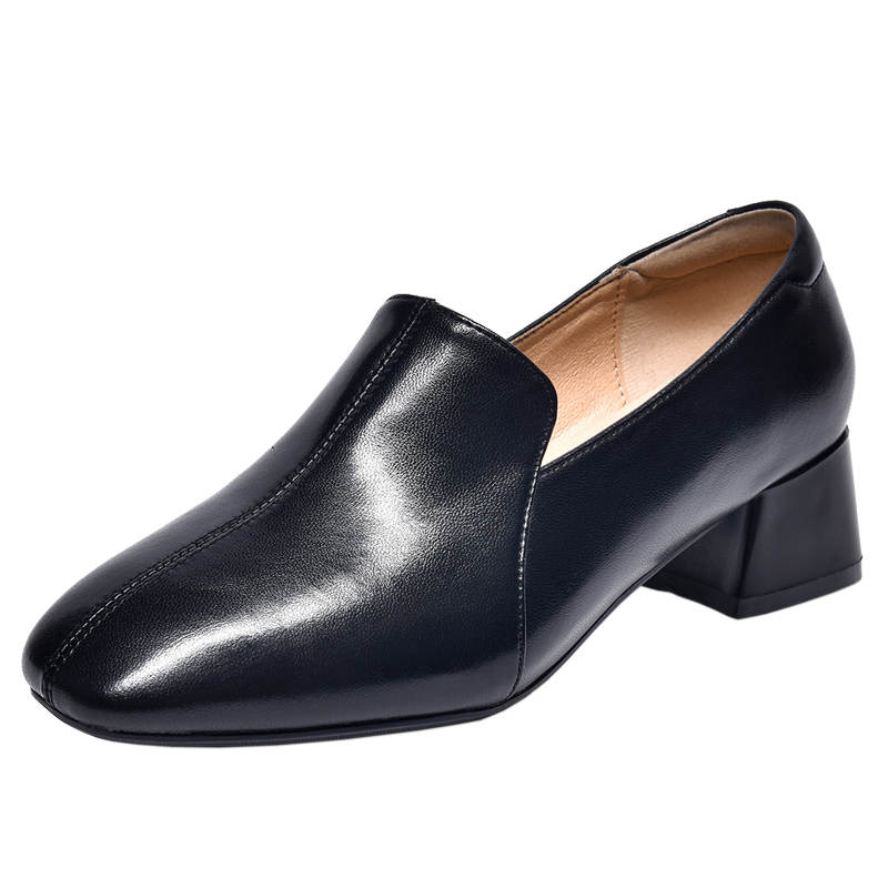 Devanro Devanro Top Grain Cow Leather Chunky Heel High Heels 4cm Women's