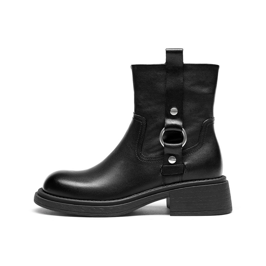 GOLDLION Cow Leather Ankle Boots Women's Black