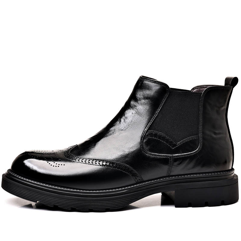 LUOMAIKE Cow Leather Fleece Lined Comfortable, Versatile, Fashion Business Short Chelsea Boots Men's Black