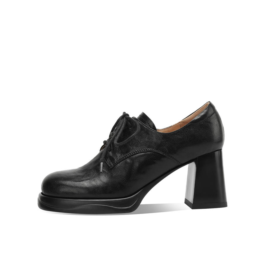 BOERDIQI Sheepskin Chunky Heel High Heels 7cm Women's Black