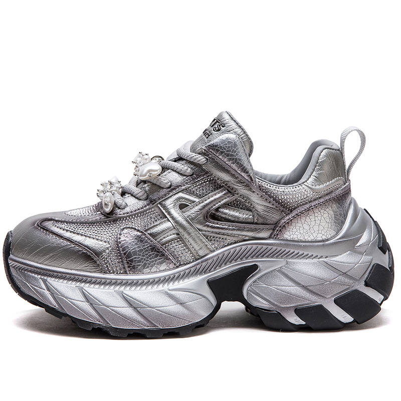 JIEZHOU Microfiber Leather Height Increasing Height Increasing Low top Chunky Sneakers Women's