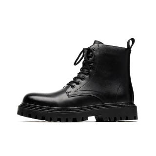 SHUILIXING Cow Split Leather Short Mid Calf Combat Boots Men's Black