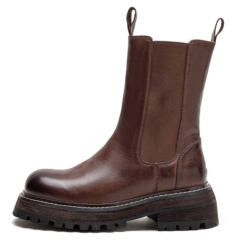 MATA Top Grain Cow Leather Crew Chelsea Boots 5CM Women's