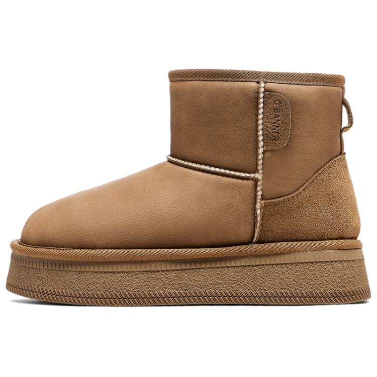 C°BANNER C°BANNER Cow Split Leather Short Snow Boots Women's Camel