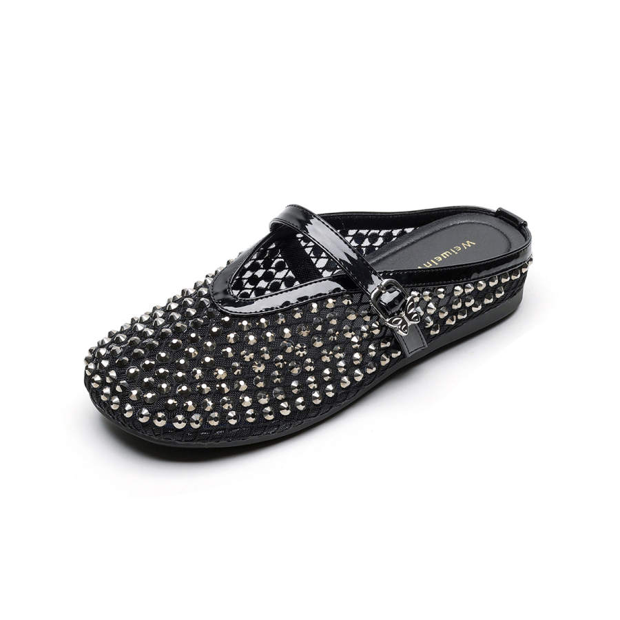 QITUMAUL Rubber Sole Abrasion Resistant Slip Resistant Closed Toe Slippers Women's Black