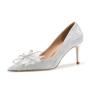 LUNNIFEIYA Polyester Slim Heel High Heels Women's Silver