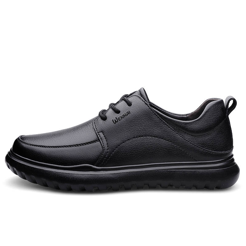 WENNAI Top Grain Cow Leather Casual Shoes Men's Black