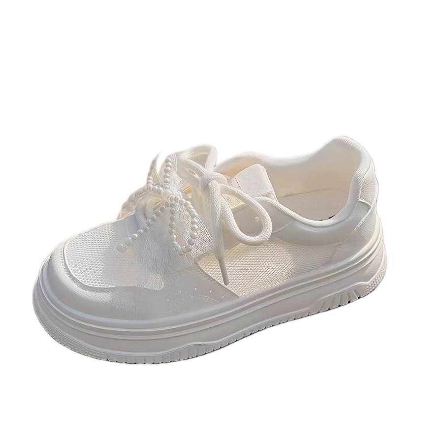 CPXO Synthetic Leather Coverage Low top Skateboard Shoes Women's Ecru