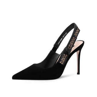 JOOC Nubuck Slim Heel High Heels 7cm Women's Black