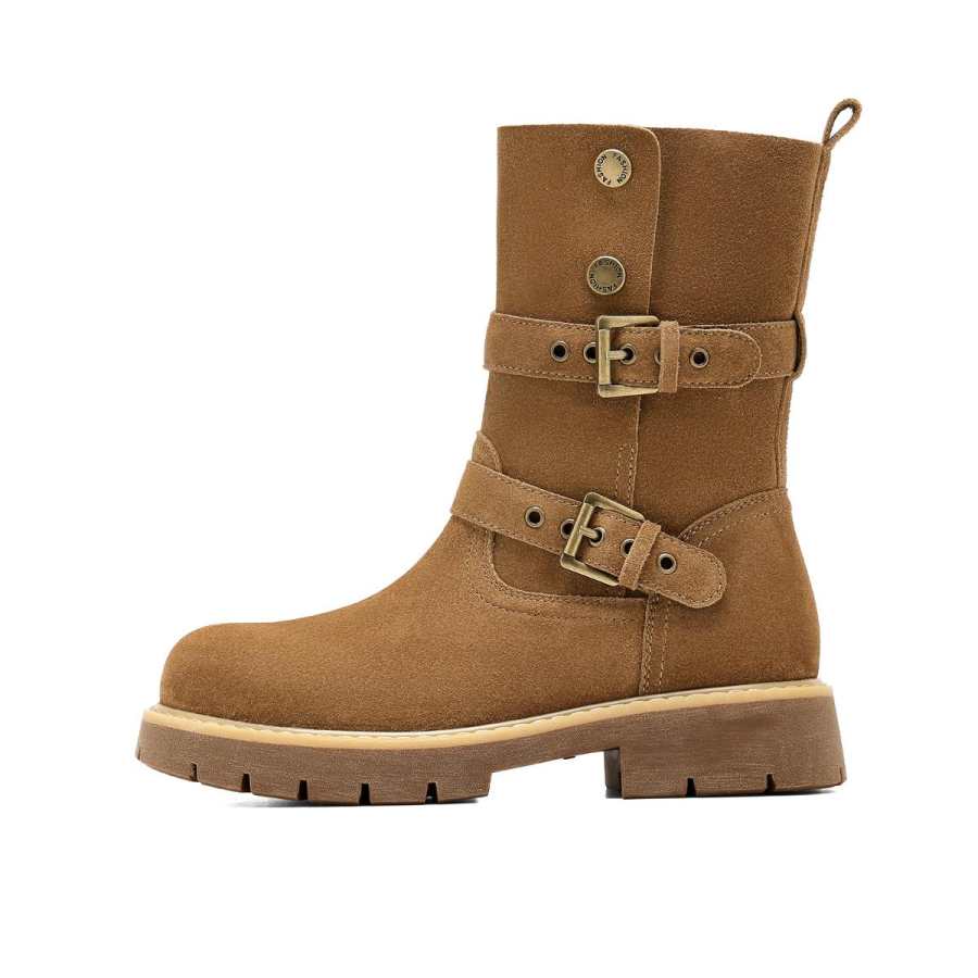 C°BANNER Cow Split Leather Short Mid Calf Combat Boots Women's