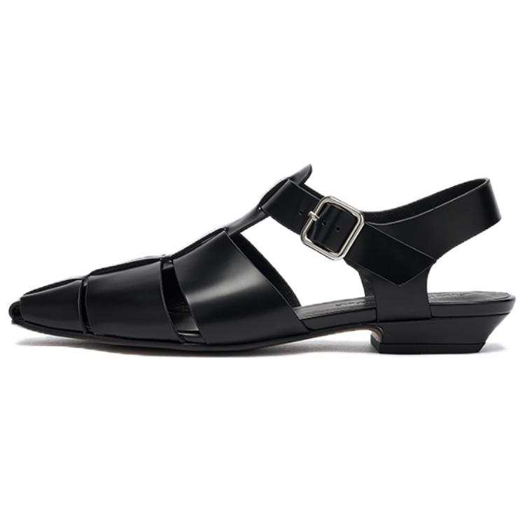 CINDY C ERIC Leather Roman Sandals 1.5cm Women's Black