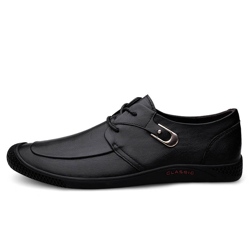 YINGLUNQISHI Top Grain Cow Leather Casual Shoes Men's Black